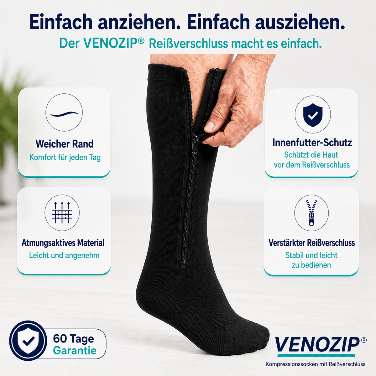 VenoFlex™ Kompressionsstrümpfe mit Reißverschluss für Praktischen Komfort